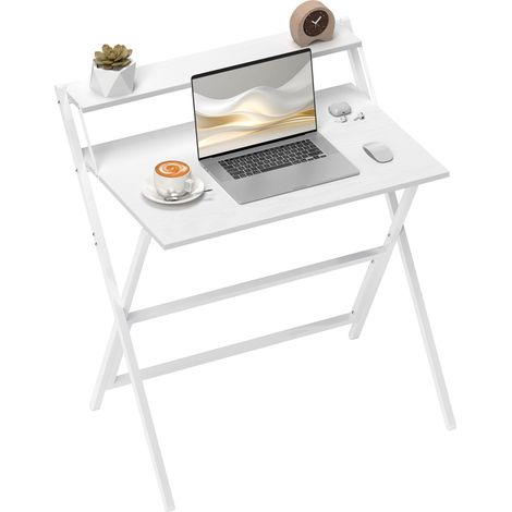 Klappbarer Schreibtisch 75,5 x 50 cm mit Ablagefach für Schlafzimmer und kleine Räume, weiß