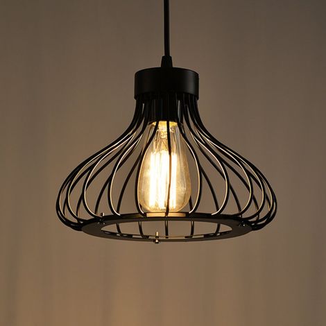 Vintage Iluminación Colgante Metal Jaula Lámpara de Suspensión E27 Negro Lámpara de Techo para Sala de Estar Restaurante (1/4)