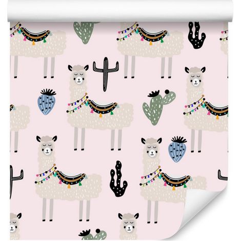 Papier peint Lama et Cactus pour Salon et Chambre 50x1000 cm (1/5)