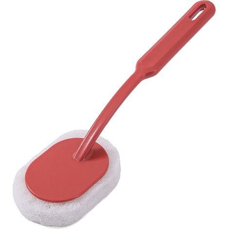 Brosse de nettoyage manche long tête éponge rouge foncé pour salle de bain baignoire mur sol PP durable ergonomique 30cm (1/5)