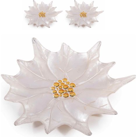 Piatti natalizi in vetro perlato bianco a forma di stella di Natale 2 pezzi (1/3)