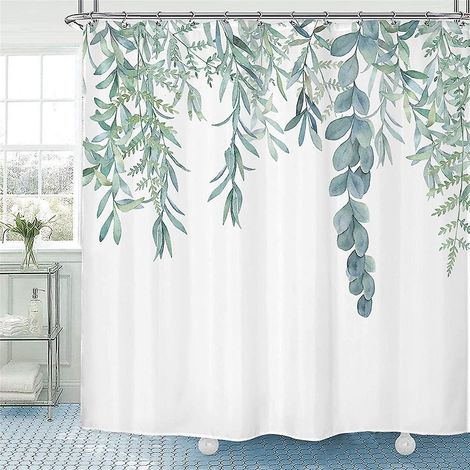 180 cm x 200 cm – Wasserdichter, schimmelresistenter Duschvorhang aus Polyester mit grünem Blättermuster (1/5)