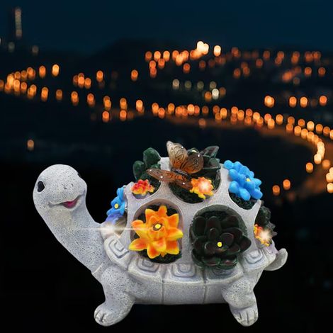 Décoration de jardin solaire pour l'extérieur, tortue solaire avec plantes succulentes et 7 lampes LED, pour terrasse, balcon, cour, ornement pour femme/maman (1/5)