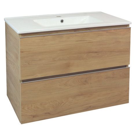 ONDEE ZEN - Meuble de salle de bain suspendu TRENDY - 2 Tiroirs - 80cm - bois - vasque