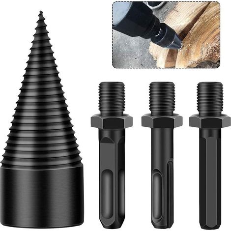 Foret à fendre le bois Ineasicer, foret à fendre le bois, outil de meulage conique durable pour fendre le bois avec 3 poignées de perçage, carré/rond/hexagonal, 42 mm