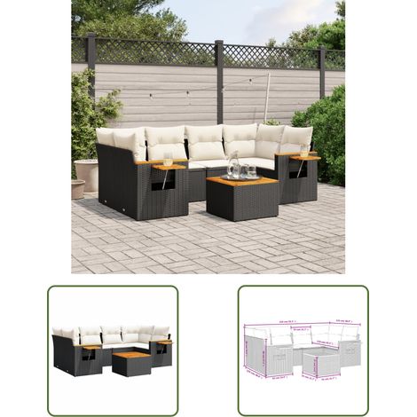 The Living Store 7-tlg. Garten-Sofagarnitur mit Kissen Schwarz Poly Rattan - Gartenmöbel Set - Outdoor Möbel - Rattan Sofa - Lounge Set - Esszimmergarnitur (1/3)