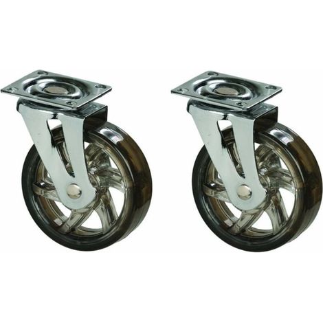 2x roulette pivotante sans frein 75mm 45 kg par roue avec base universelle design à baton transparent noir à visser meuble TV table basse lit commode (1/3)