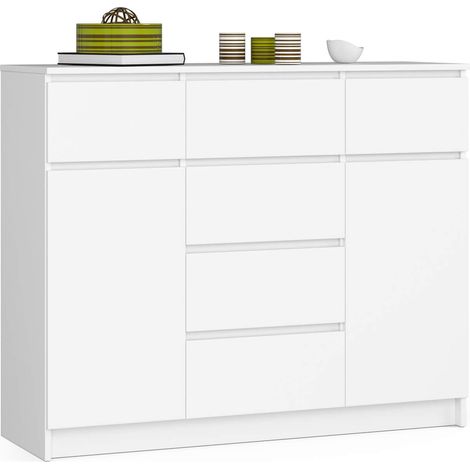 Akord – Commode enfant blanche 120 cm – 6 tiroirs spacieux – 2 portes avec étagères – Panneau stratifié durable – Design moderne sans poignées (1/5)