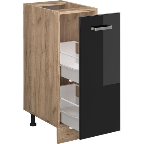 Armadio cucina dispensa alto R-Line, Nero lucido, 30 cm senza piano di lavoro, Vicco (1/4)