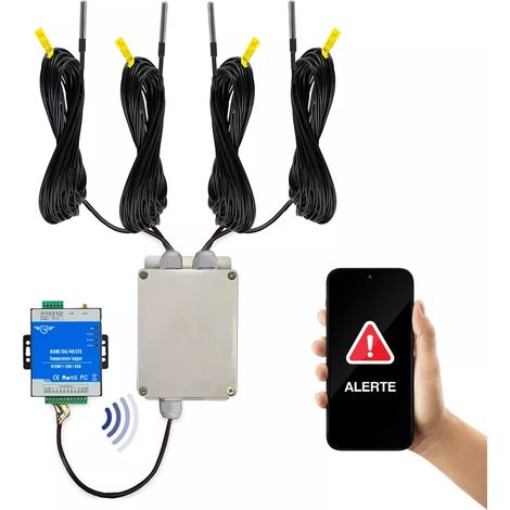 Alarme température GSM 4G MULTI sondes (frigo / chambre froide) appels & SMS avec 4x sonde 20m + panne de courant (KPX8) (1/5)