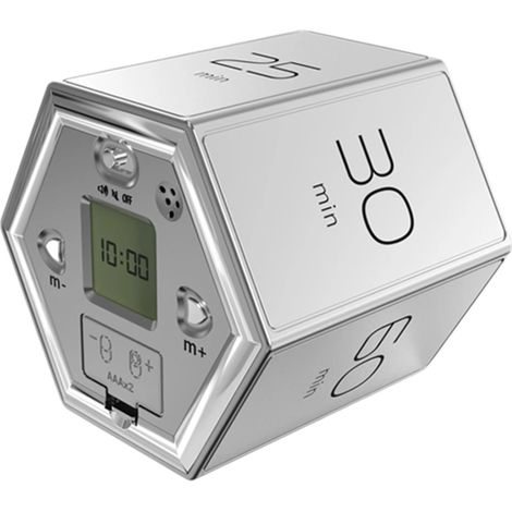 Minuteur hexagonal à bascule avec fonctions silencieuse et alarme - Minuteur de cuisine - Minuteur magnétique cubique pour cuisiner, étudier et travailler. (1/5)