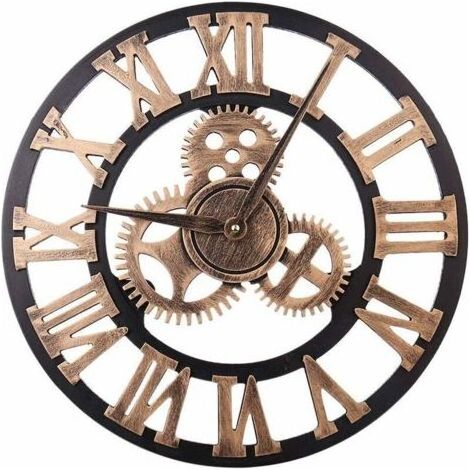 Große, runde Wanduhr im Vintage-Stil aus Metall, geräuschlos, batteriebetrieben, 45 cm Durchmesser, schwarze römische Ziffern, Dekoration für Wohnzimmer, Schlafzimmer, Küche, goldfarben (1/5)