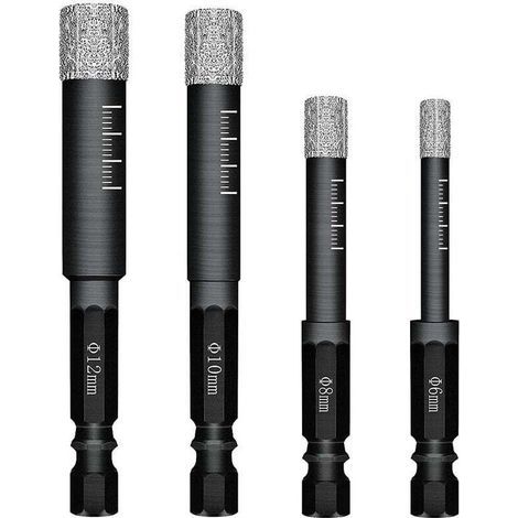 Lot de 4 Forets Mèches diamant pour Carrelage Céramique Grès Cérame Tuiles Verre Pierre. Mèches Diamantées Professionnelles Carreaux de Céramique Drill Bits Tool - 6mm 8mm 10mm 12mm (1/4)
