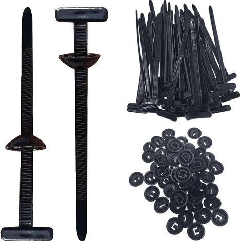 100 pièces boucles d'attache de câble en nylon robustes goupille poussoir et bouton attaches multifonctionnelles pour la maison jardin bureau réparation de voiture noir (1/5)