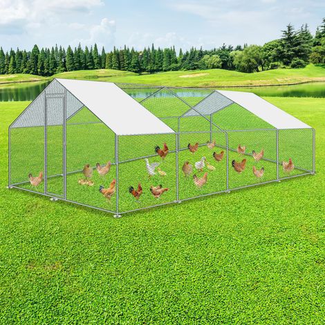 EINFEBEN Poulailler XXL Enclos d'extérieur beaucoup d'espace pour poules, lapins et autres petits animaux, cadre en acier 3 x 8 x 2 m (1/5)