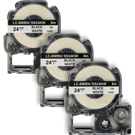 vhbw 3x Label Tape Replacement for Epson LC-6WBN for Label Printer 8m x 24 mm, Black on White (1/4)