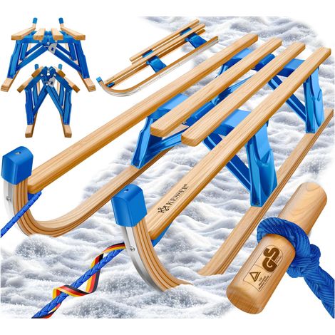 KESSER® Trineo plegable de haya, con respaldo - Azul, sin respaldo (1/5)