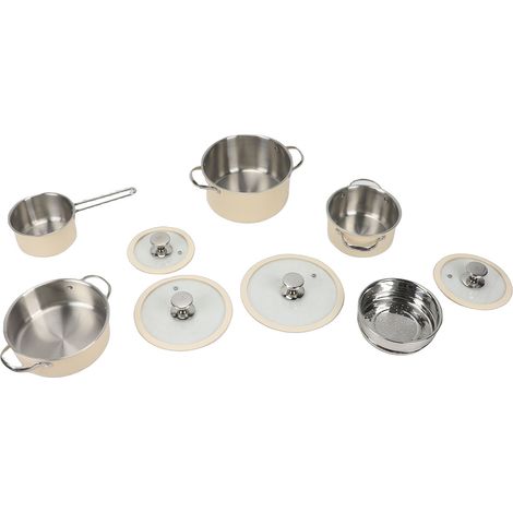 Batterie de cuisine en acier inoxydable 304 : casserole, cuiseur vapeur, marmite, fond épais, revêtement céramique antiadhésif, compatible avec les plaques à induction et à gaz. Couleur beige. (1/5)