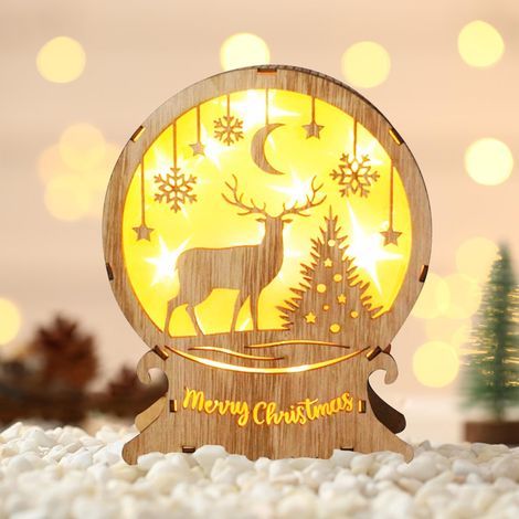 LED Wooden Christmas Decoration, Light-Up Tabletop House, Window Lighting for Festivals and Parties (Wood Elk)