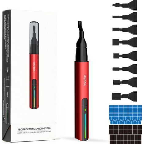 DSPIAE Modèle de stylo de ponçage électrique alternatif Machine de meulage et de polissage bricolage 3 vitesses réglables 10 effets de lumière réglage avec têtes papiers de verre prédécoupés (1/5)