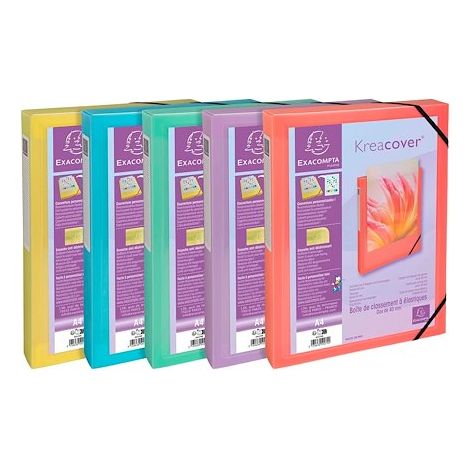 Chemise box plastique personnalisable Exacompta KREACOVER - dos de 4 cm coloris assortis pastel - Lot de 5 (1/5)