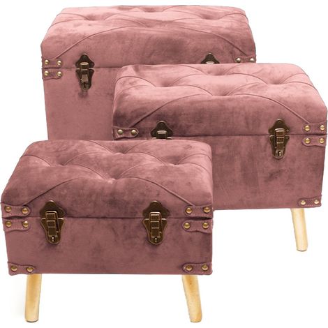 Set 3 Pouf contenitori in velluto per arredamento moderno Bauli con piedi in legno h 48 cm (1/3)