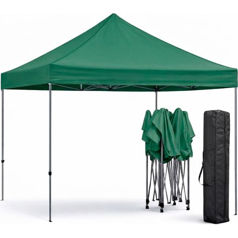 Gazebo Professionale 3x3 M Richiudibile Automatico In Acciaio Con Telo Oxford 1200D PVC Impermeabile e Anti UV Struttura a Fisarmonica con Sacche Zavorra e Borsa Trasporto Sagre Feste Eventi Verde