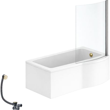 IDEAL STANDARD Connect Air 150 x 80 cm, conjunto para bañera/ducha derecha + delantal + mampara fija + desagüe (Oro)