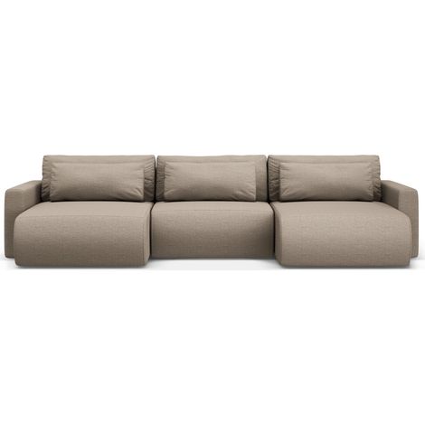 Canapé-lit forme-U + box 4 places tissu structurel beige foncé (1/5)