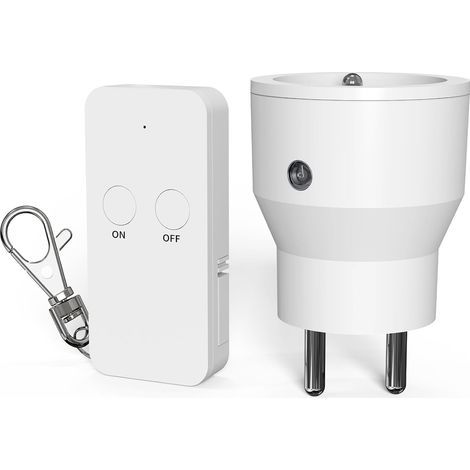 Prise Telecommande sans Fil, Prises Télécommandées Programmable 2300W, Portée 80M, Puissance dissipée Faible, Économie d'Énergie, Pile Incluse, Blanc (1/5)