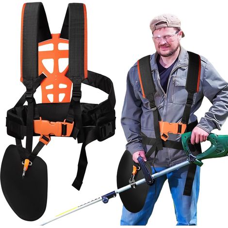 Arnés para desbrozadora, arnés cómodo para desbrozadora, correas dobles para los hombros, arnés de transporte universal para desbrozadoras de gasolina Stihl (negro) (1/5)