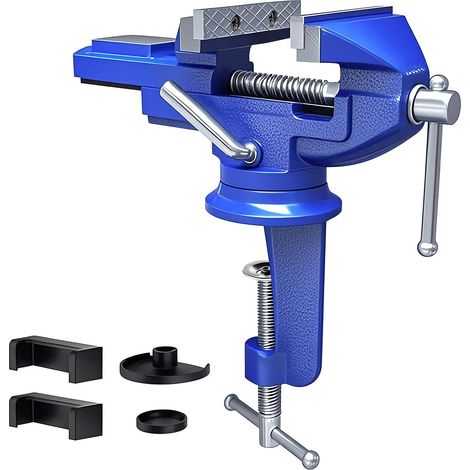 Étau de table 80 mm Petit étau rotatif 360° Avec enclume et axe Pour travail du bois, perçage et coupe (1/5)