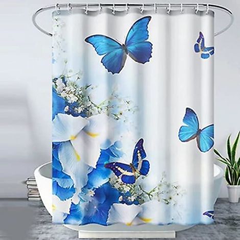 Filiyano-Rideau de douche 180x180cm, rideau de douche en tissu à motif papillon bleu, cabine de douche - XS8 (1/5)