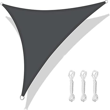 Voile d'ombrage triangulaire imperméable 5x5x5m, 98% anti-UV PES, tonnelle patio jardin, avec cordes incluses, gris