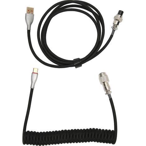 Câble USB C vers USB A pour Clavier Mécanique avec Connecteur Aviation Détachable et Double Gaine Noire