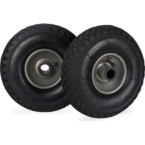 Set of 4 Relaxdays Hand Truck Spare Tyres, 3.00-4, Pneumatic Wheels with Steel Rim, 25 Hub Diameter, Black/Grey