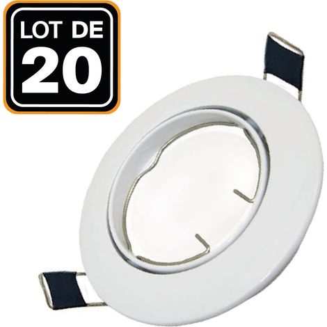 Europalamp – Lot de 20 collerettes supports encastrables orientables pour spots LED – Diamètre 90mm – Trou de coupe 65mm – Intégration plafond blanc (1/5)