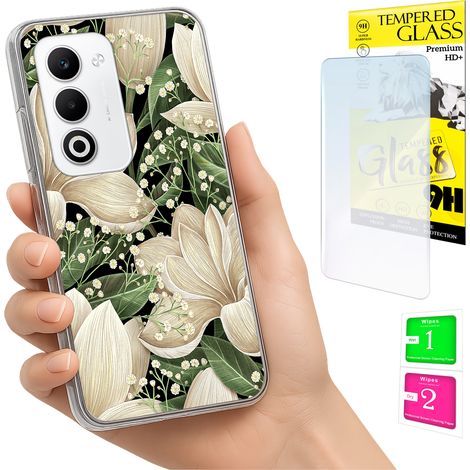 Custodia per Oppo A5 5G, cover posteriore con grafica floreale e vetro 9H. (1/5)