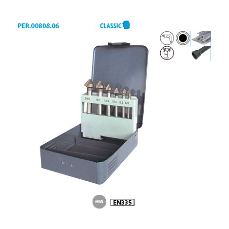 COFFRET 6 FRAISES CONIQUES 90° TRIPLE TRANCHANT Acier - 808.000.06 - LEMAN (1/2)