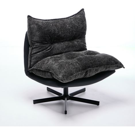 ELVMI Sillón Relax Giratorio, Respaldo Ajustable en 3 Posiciones, Patas de Metal Negras, Chenilla y Polipiel Negro Gris (1/5)