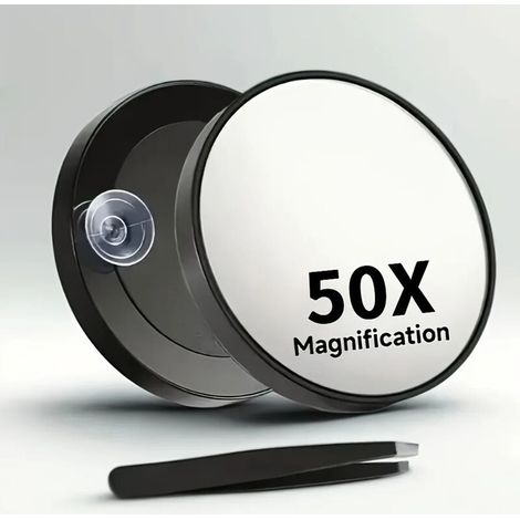 Miroir grossissant 50x avec ventouse et pince à épiler, loupe de maquillage, noir8.88.81.5cm (1/5)
