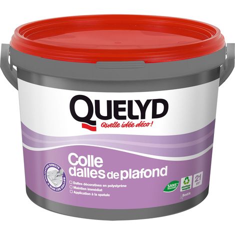 Quelyd Colle Dalles de Plafond Polystyrène – Colle en Pâte Prête à l'Emploi pour Dalles, Poutres, Moulures et Panneaux Isolants Légers – Intérieur – Sans Solvant – Blanc – Seau de 4 kg (12 m²)