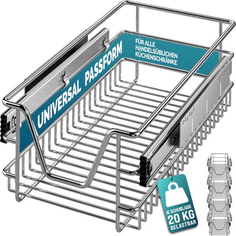 CASARIA® Pull Out Telescopic Kitchen Drawers For 30/40/50/60cm Units Chrome-Plated 20kg Load Capacity Pull-Out Basket Telescopic Cabinet Shelf Organiser Dividers Storage Space 30cm. Set of 4