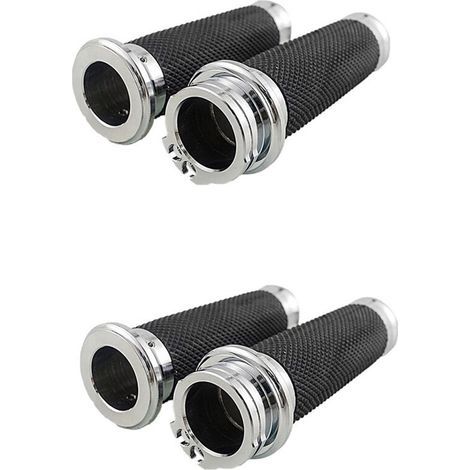 Convient pour 2 poignées de guidon de moto, poignées de guidon en caoutchouc de 1 pouce (25 mm), convient aux motos de tourisme, Road King, Bobber, Cafe Racer et autres modèles, argent. (1/5)