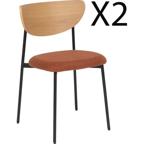Lot de 2 chaises de bureau avec assise en tissu ambre et pieds en métal noir - Longueur 50 x Profondeur 50 x Hauteur 81 cm (1/3)