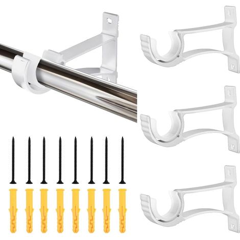 4 PCS Support Tringle Rideaux en Alliage d'Aluminium 11 8cm Support de Poteau de Rideau Antirouille Draperie Tringle Supports avec Vis et Tube d'Expansion pour Salon Bureau Etudier Chambre, (1/5)