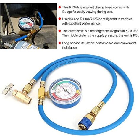 Kit de tuyau de recharge R134a, tuyau de mesure de recharge de tuyau de jauge de réfrigérant peut robinet tuyau de charge réfrigérant de jauge, comprend ouvre-bouteille R134a, connecteur auto (1/3)