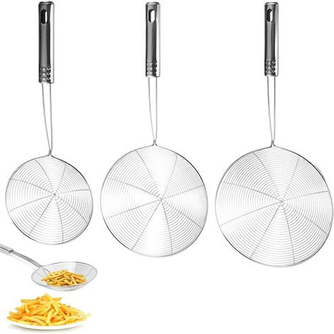 3 Pièces Écumoire, Acier Inoxydable, Maille Fine, Poignée Longue, Cuisine, Friture, Filtration (1/5)