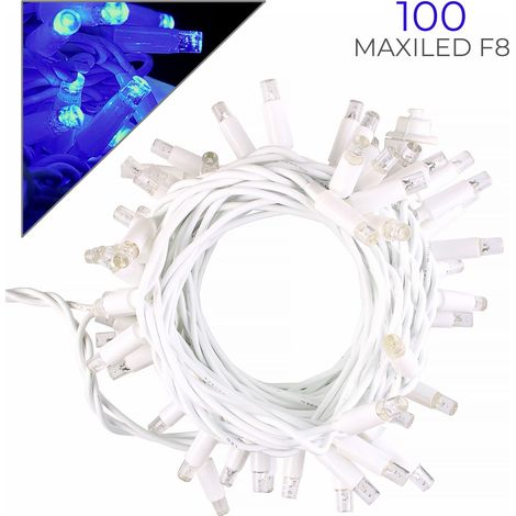 CATENA LUMINOSA PROFESSIONALE 100 MEXI-LED 10M LUCE BLU FISSA E BIANCA FLASH - ESTENDIBILE FINO A 200M PER DECORAZIONI ESTERNE DI ALTA QUALITA' (1/5)