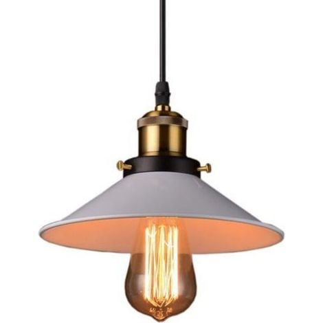 Vintage Lustre Suspension industrielle Lampe de Plafond 22cm Abat-Jour Blanc (1/4)